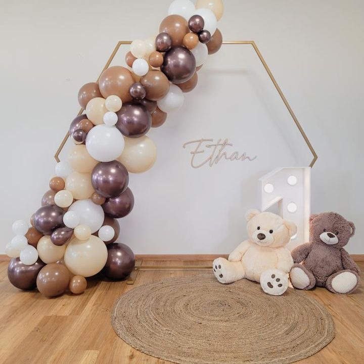 arche de ballon beige oursons et prénom 3D
