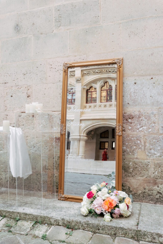 Panneau de bienvenue miroir doré mariage Oise